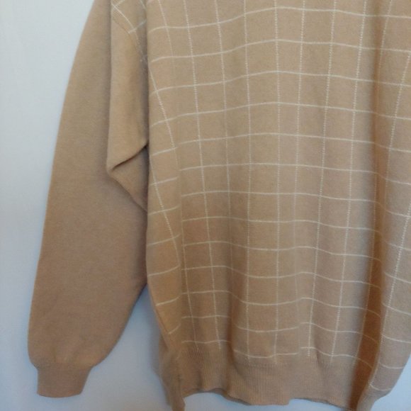 Peter Scott Camel and White Plaid Long Sleeve 100% lambs Wool Large - Picture 3 of 12